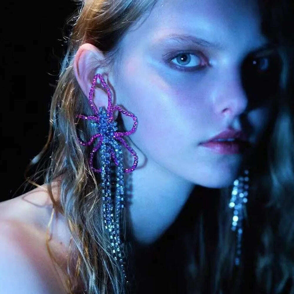 Stonefans Exaggerated Colorful Flower Earrings Fashion Long Tassel Drop Earring for Festival Drag Queen Jewelry - KIMLUD