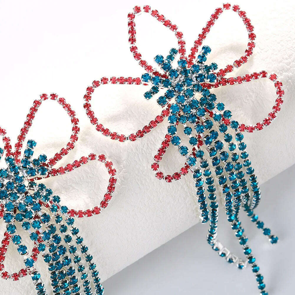 Stonefans Exaggerated Colorful Flower Earrings Fashion Long Tassel Drop Earring for Festival Drag Queen Jewelry - KIMLUD