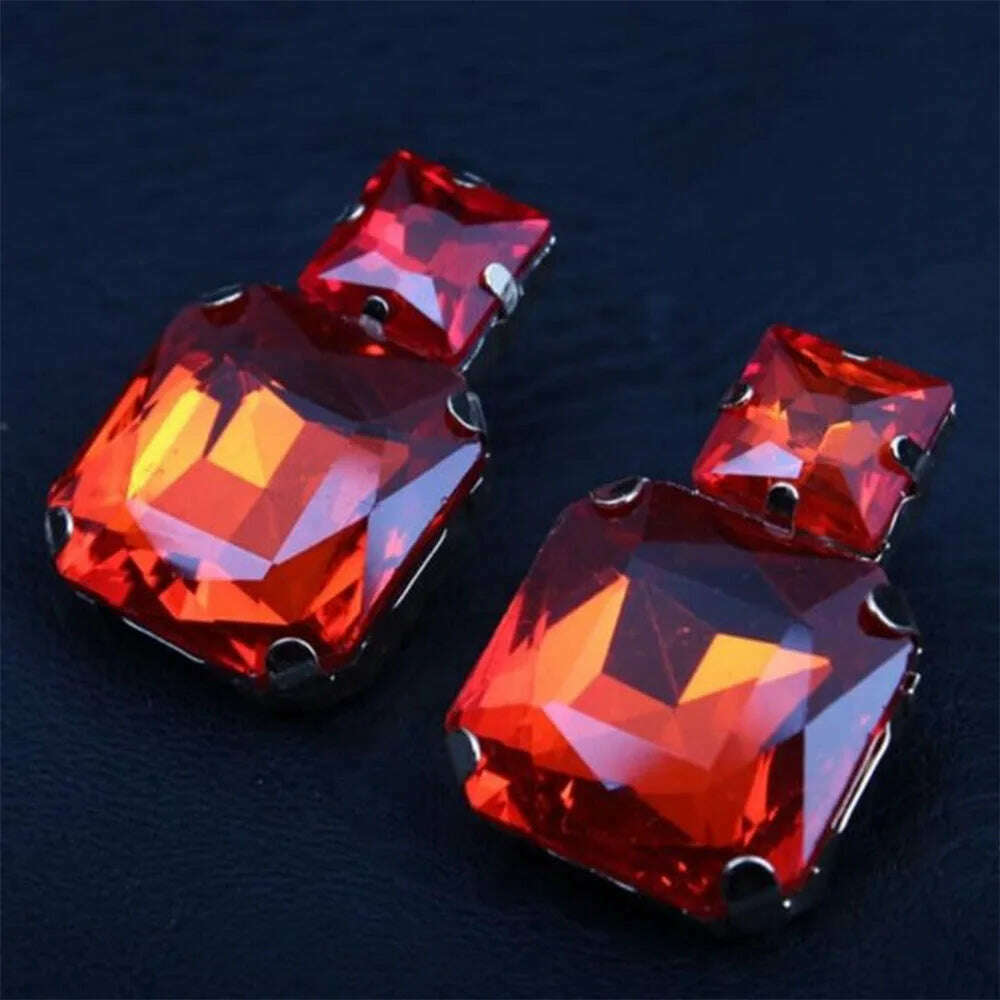 Stonefans Fashion Square Crystal Necklace Set for Women Shiny Red Rhinestone Stud Earrings Bridal Wedding Jewelry Set - KIMLUD