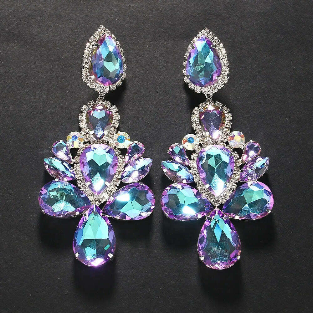 Stonefans Purple Crystal Dangle Earrings for Women Studs Wedding Free Shipping Water Drop Statement Rhinestone Earrings Jewelry - KIMLUD