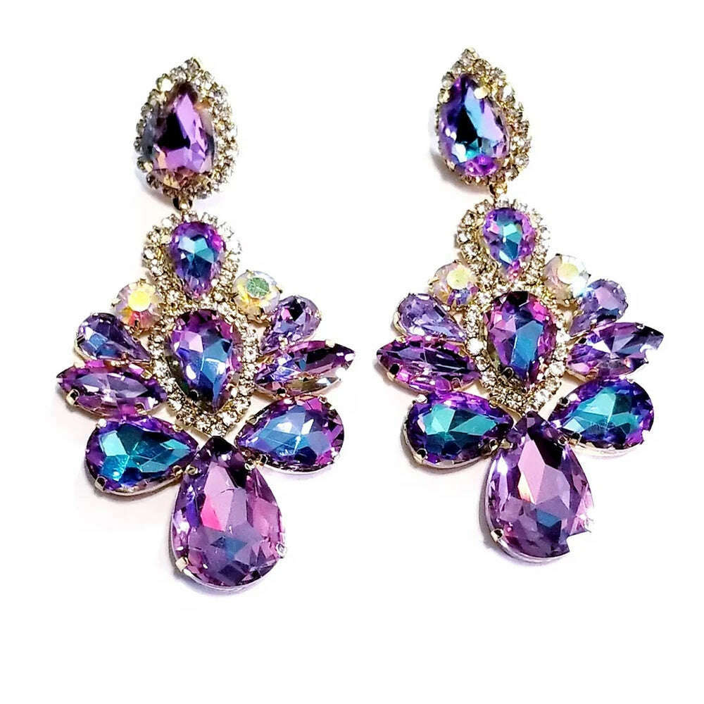 Stonefans Purple Crystal Dangle Earrings for Women Studs Wedding Free Shipping Water Drop Statement Rhinestone Earrings Jewelry - KIMLUD