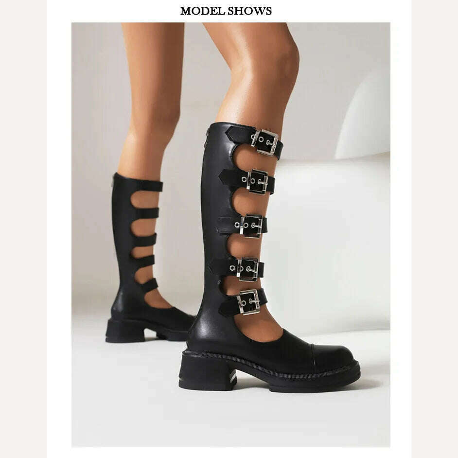 KIMLUD, Street Style Punk Cool Boots Spring and Summer 2023 Fashion Buckle Design Chunky Heels Sandals Platform Shoes for Women,Big Size, KIMLUD Womens Clothes