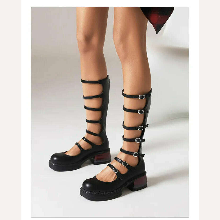 KIMLUD, Street Style Punk Cool Boots Spring and Summer 2023 Fashion Buckle Design Chunky Heels Sandals Platform Shoes for Women,Big Size, KIMLUD Womens Clothes