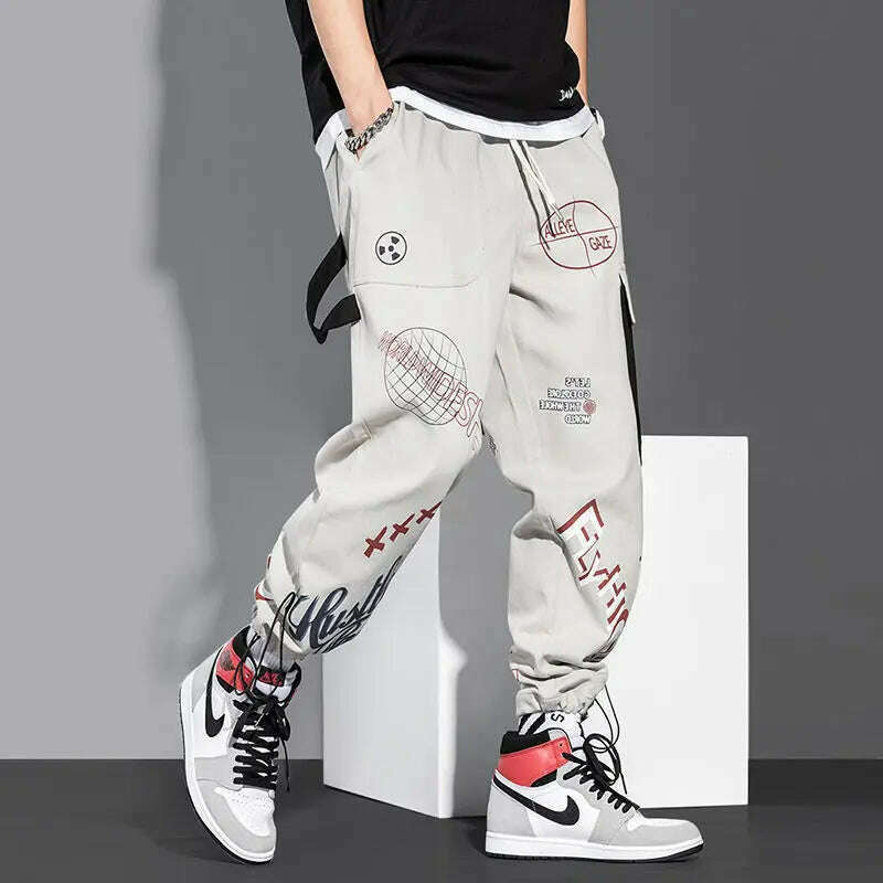 Streetwear Men Joggers Sweatpants Print Black White Cargo Pants Techwear Harem Pants Ankle length Trousers Sport Casual Running - KIMLUD