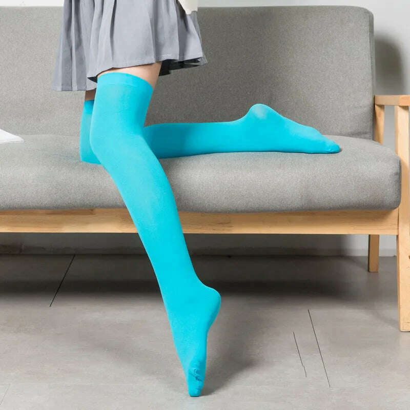 KIMLUD, Stretch Stocking Velvet Calze Over Knee Socks Solid Color Temptation Stockings High Students 1 Pair Warm Thigh Long Socks, lake blue / 42CM, KIMLUD APPAREL - Womens Clothes