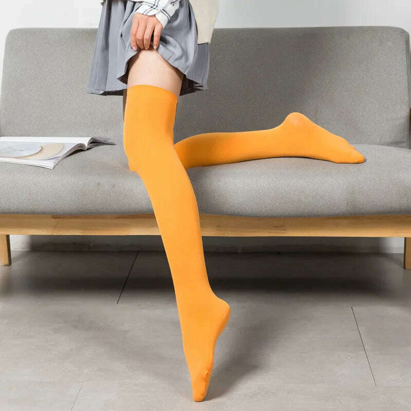 KIMLUD, Stretch Stocking Velvet Calze Over Knee Socks Solid Color Temptation Stockings High Students 1 Pair Warm Thigh Long Socks, Orange / 42CM, KIMLUD APPAREL - Womens Clothes