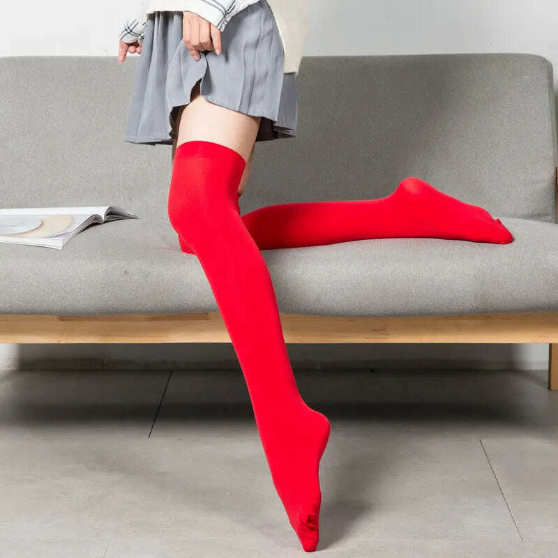 KIMLUD, Stretch Stocking Velvet Calze Over Knee Socks Solid Color Temptation Stockings High Students 1 Pair Warm Thigh Long Socks, Red / 42CM, KIMLUD APPAREL - Womens Clothes