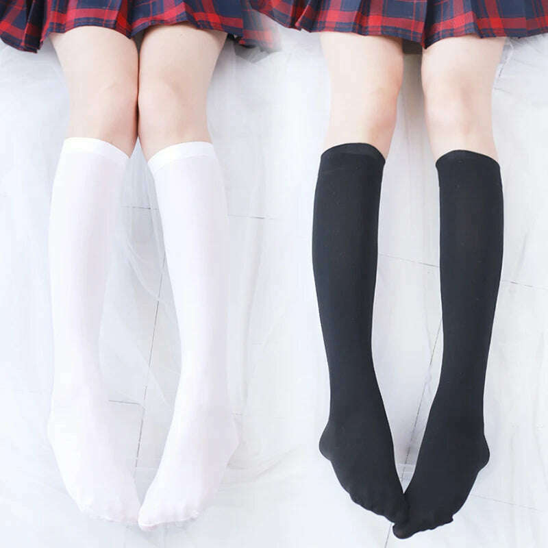 KIMLUD, Stretch Stocking Velvet Calze Over Knee Socks Solid Color Temptation Stockings High Students 1 Pair Warm Thigh Long Socks, white and black / 54CM, KIMLUD APPAREL - Womens Clothes