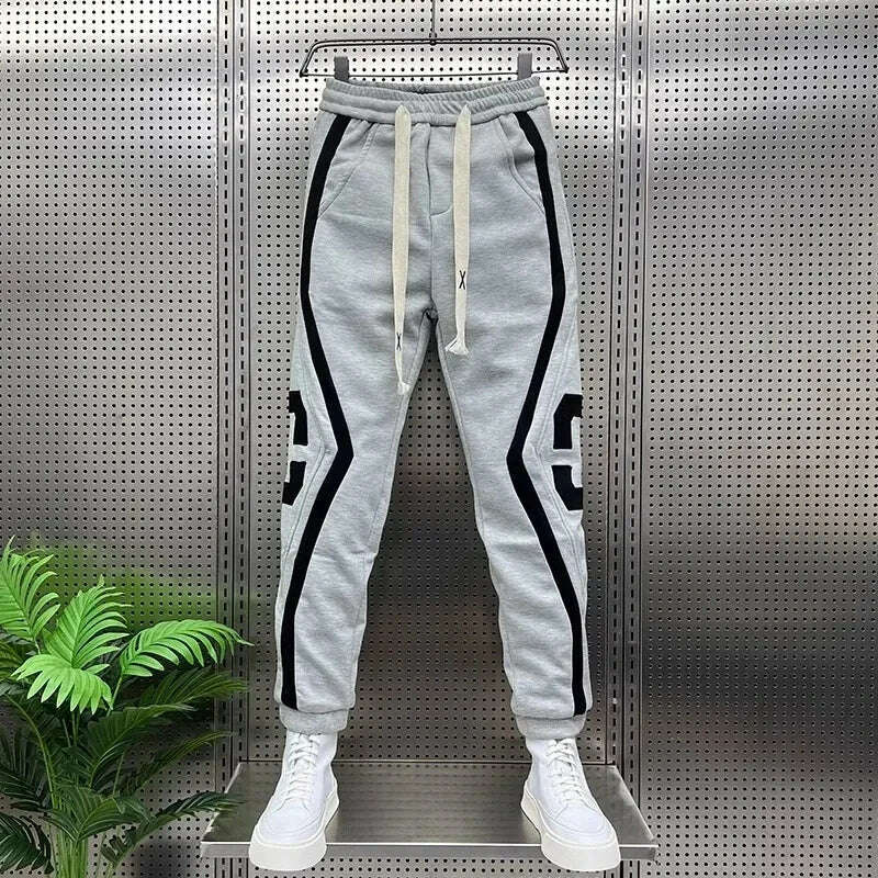 KIMLUD, Striped Lettering Fashion Sweatpants Casual Jogger Pants Men's Harem Trousers High Quality Designer Brand Clothing, 28 for 50kg / gray, KIMLUD APPAREL - Womens Clothes