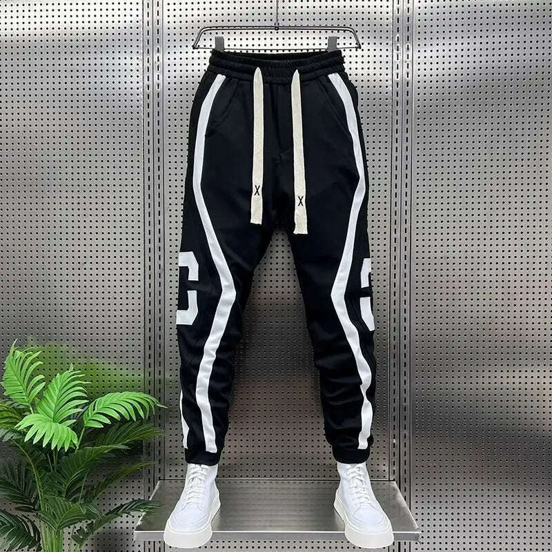 KIMLUD, Striped Lettering Fashion Sweatpants Casual Jogger Pants Men's Harem Trousers High Quality Designer Brand Clothing, 28 for 50kg / black, KIMLUD APPAREL - Womens Clothes