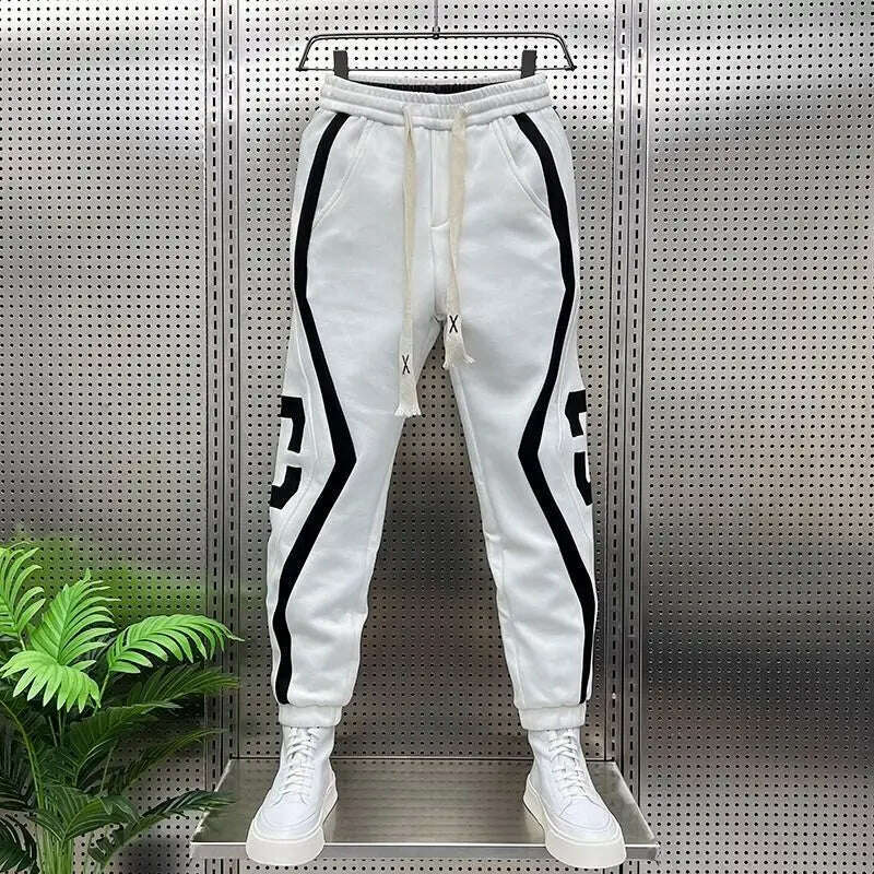 KIMLUD, Striped Lettering Fashion Sweatpants Casual Jogger Pants Men's Harem Trousers High Quality Designer Brand Clothing, 28 for 50kg / white, KIMLUD APPAREL - Womens Clothes