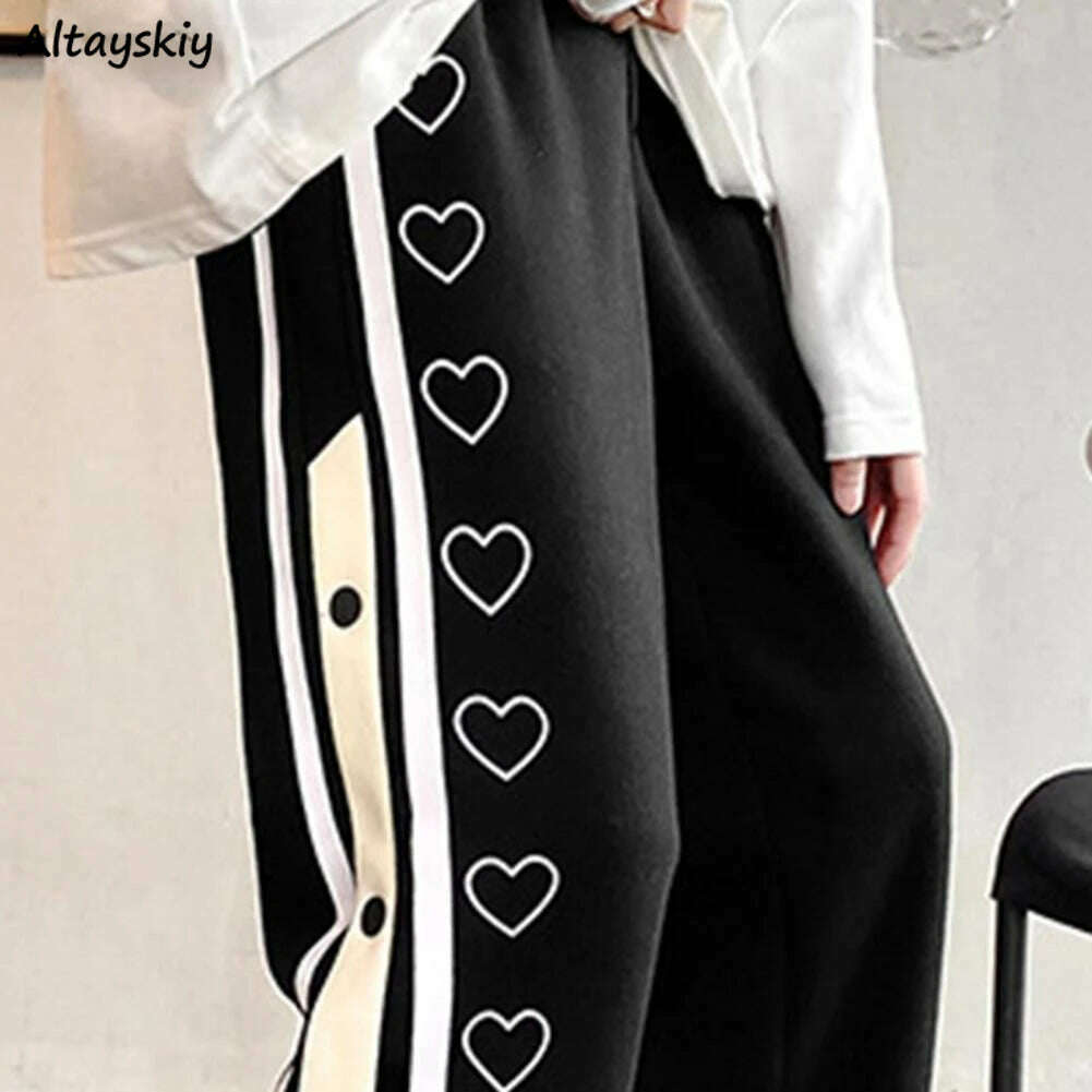 Striped Pants Women Buttons Korean Style Lady Fashion Popular Streetwear All-match High Waist Student Leisure Comfortable Chic - KIMLUD