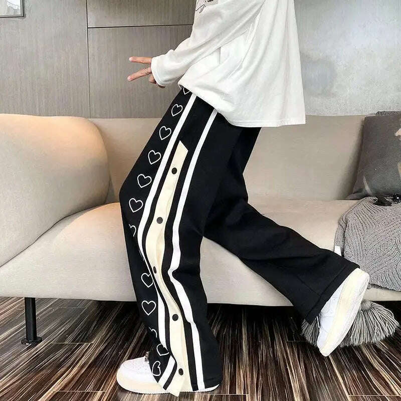 Striped Pants Women Buttons Korean Style Lady Fashion Popular Streetwear All-match High Waist Student Leisure Comfortable Chic - KIMLUD