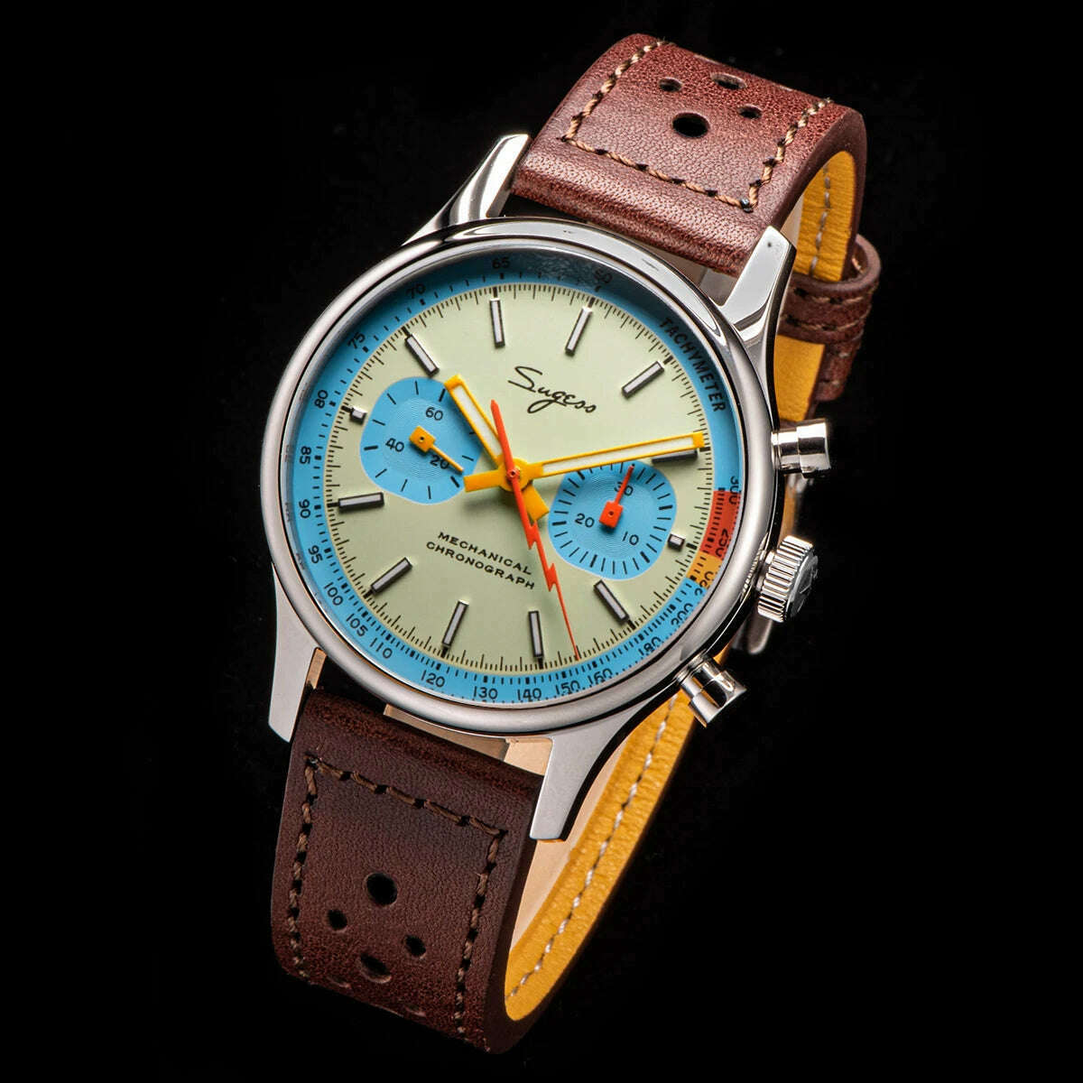 KIMLUD, Sugess 1963 Pilot Watch Mens Chronograph Mechanical Wristwatches Original ST1901 Swanneck Movement Sapphire Crystal Racing 2022, TB Hole Leather / v2, KIMLUD APPAREL - Womens Clothes