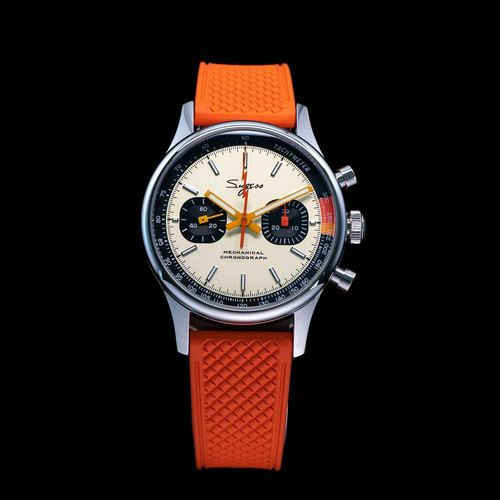 KIMLUD, Sugess 1963 Pilot Watch Mens Chronograph Mechanical Wristwatches Original ST1901 Swanneck Movement Sapphire Crystal Racing 2022, C Orange Rubber / v2, KIMLUD APPAREL - Womens Clothes