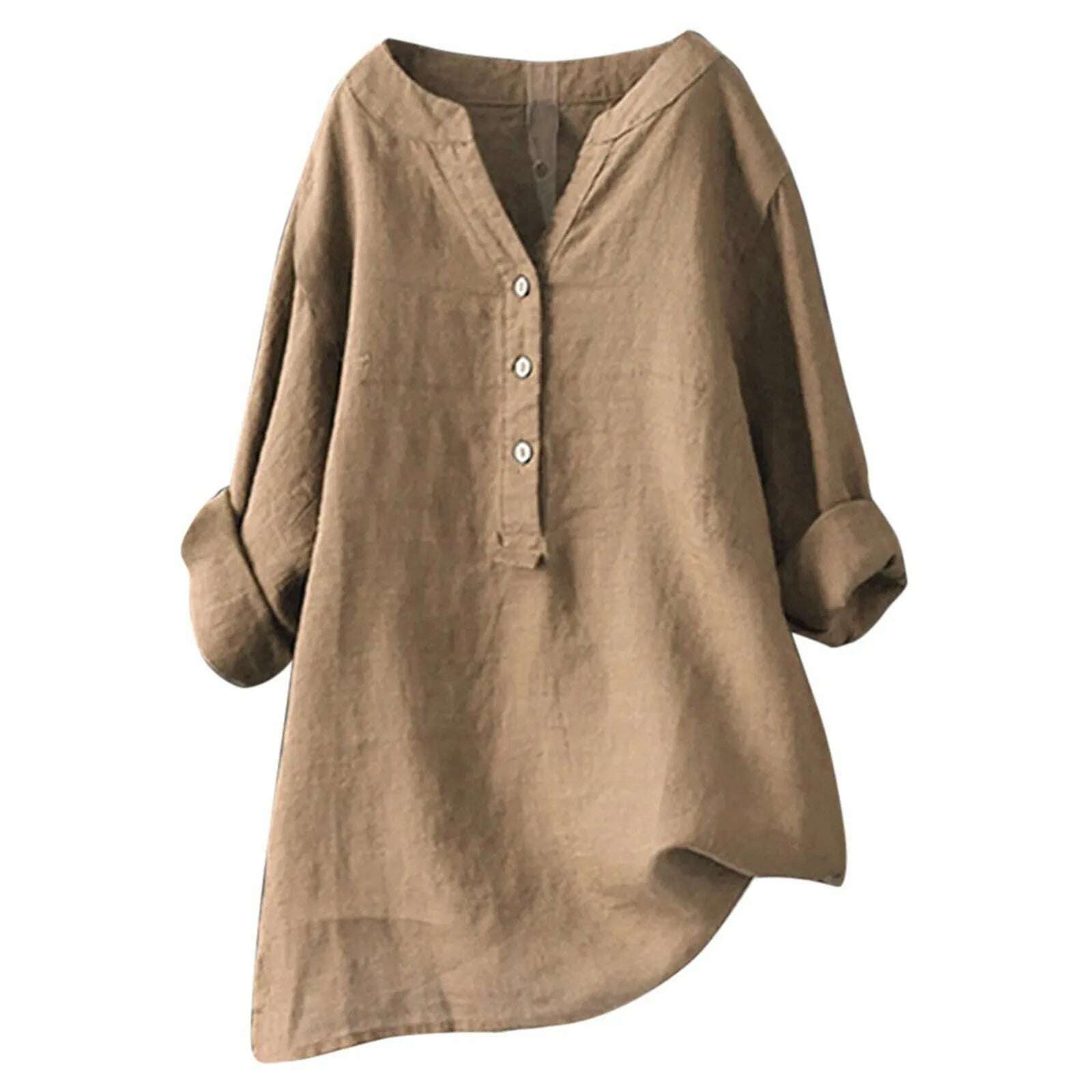 KIMLUD, Summer 2024 Casual Loose Cotton Linen Blouse Plus Size 5XL Shirt Women Long Sleeved Oversize Blouse Vintage Loose Blusas, Khaki / S, KIMLUD APPAREL - Womens Clothes