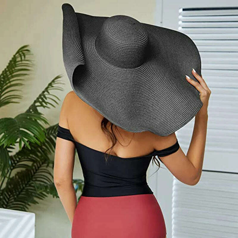 Summer 70cm Large Wide Brim Sun Hats For Women Oversized Beach Hat Foldable Travel Straw Hat Lady UV Protection Sun Shade Hat - KIMLUD