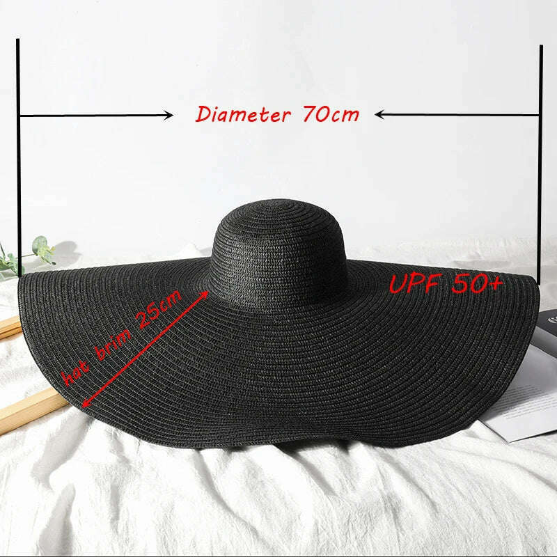 Summer 70cm Large Wide Brim Sun Hats For Women Oversized Beach Hat Foldable Travel Straw Hat Lady UV Protection Sun Shade Hat - KIMLUD