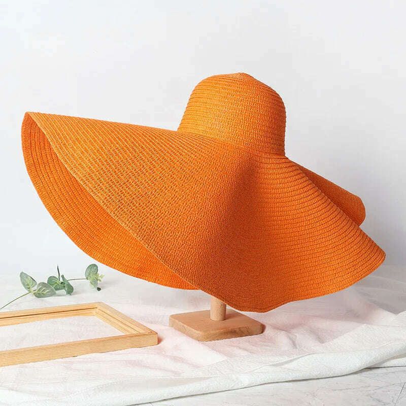 Summer 70cm Large Wide Brim Sun Hats For Women Oversized Beach Hat Foldable Travel Straw Hat Lady UV Protection Sun Shade Hat - KIMLUD