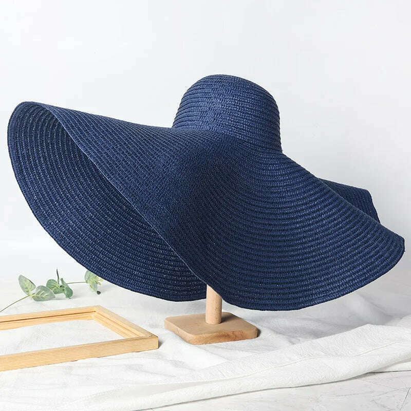 Summer 70cm Large Wide Brim Sun Hats For Women Oversized Beach Hat Foldable Travel Straw Hat Lady UV Protection Sun Shade Hat - KIMLUD