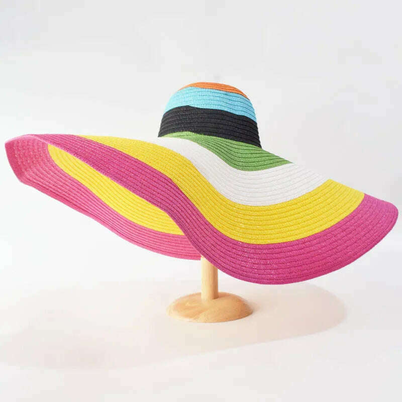 Summer 70cm Large Wide Brim Sun Hats For Women Oversized Beach Hat Foldable Travel Straw Hat Lady UV Protection Sun Shade Hat - KIMLUD