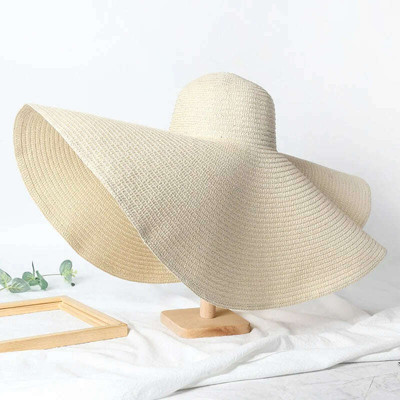 Summer 70cm Large Wide Brim Sun Hats For Women Oversized Beach Hat Foldable Travel Straw Hat Lady UV Protection Sun Shade Hat - KIMLUD