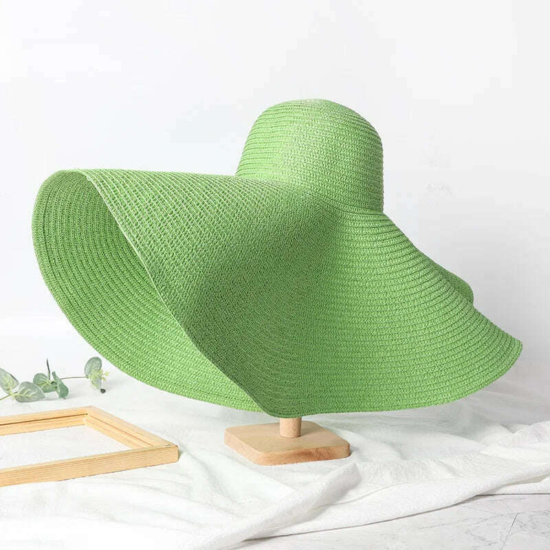 KIMLUD, Summer 70cm Large Wide Brim Sun Hats For Women Oversized Beach Hat Foldable Travel Straw Hat Lady UV Protection Sun Shade Hat, green / 54-57cm, KIMLUD APPAREL - Womens Clothes