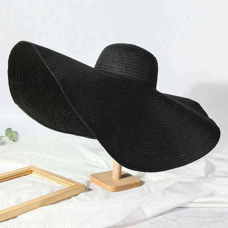 Summer 70cm Large Wide Brim Sun Hats For Women Oversized Beach Hat Foldable Travel Straw Hat Lady UV Protection Sun Shade Hat - KIMLUD