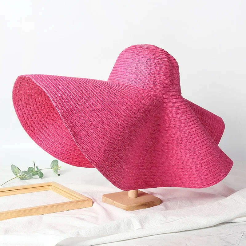 KIMLUD, Summer 70cm Large Wide Brim Sun Hats For Women Oversized Beach Hat Foldable Travel Straw Hat Lady UV Protection Sun Shade Hat, hot pink / 54-57cm, KIMLUD APPAREL - Womens Clothes