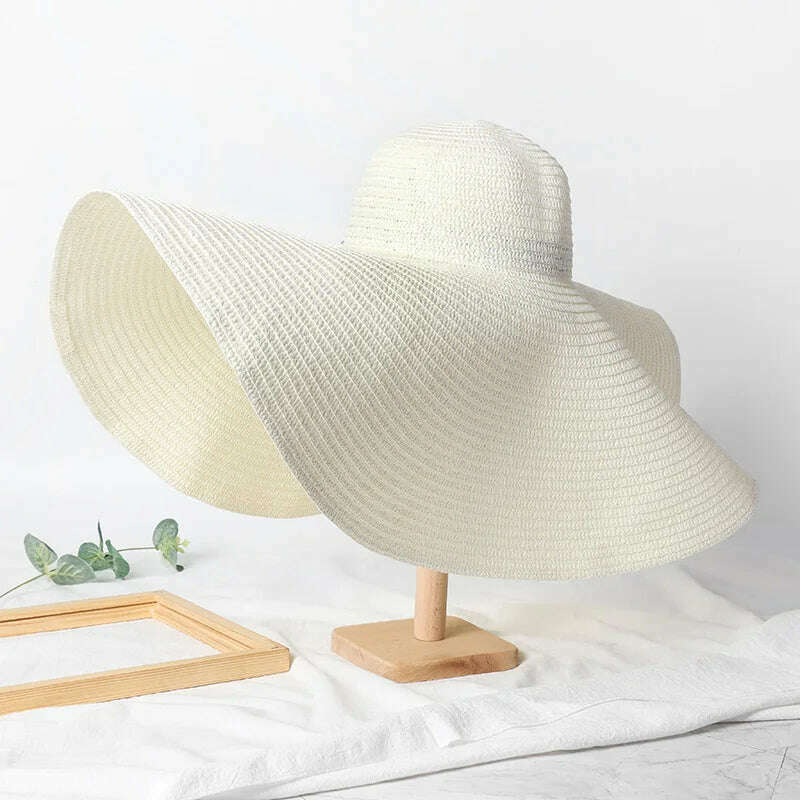 Summer 70cm Large Wide Brim Sun Hats For Women Oversized Beach Hat Foldable Travel Straw Hat Lady UV Protection Sun Shade Hat - KIMLUD