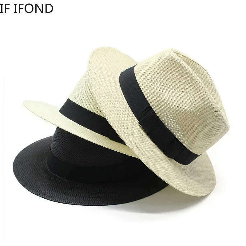 Summer Casual Paper Straw Sun Hats Men Panama Trilby Jazz Hat Outdoor UV Protection Beach Cap Bonnet - KIMLUD