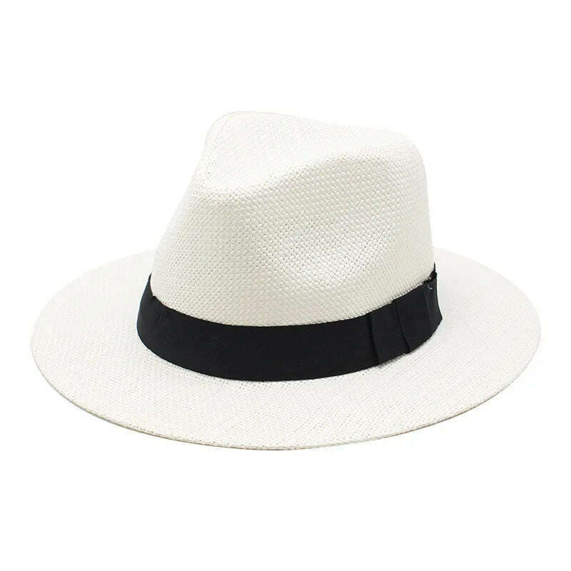 KIMLUD, Summer Casual  Paper Straw Sun Hats Men Panama Trilby Jazz Hat Outdoor UV Protection Beach Cap Bonnet, WHITE / 56-58CM, KIMLUD APPAREL - Womens Clothes