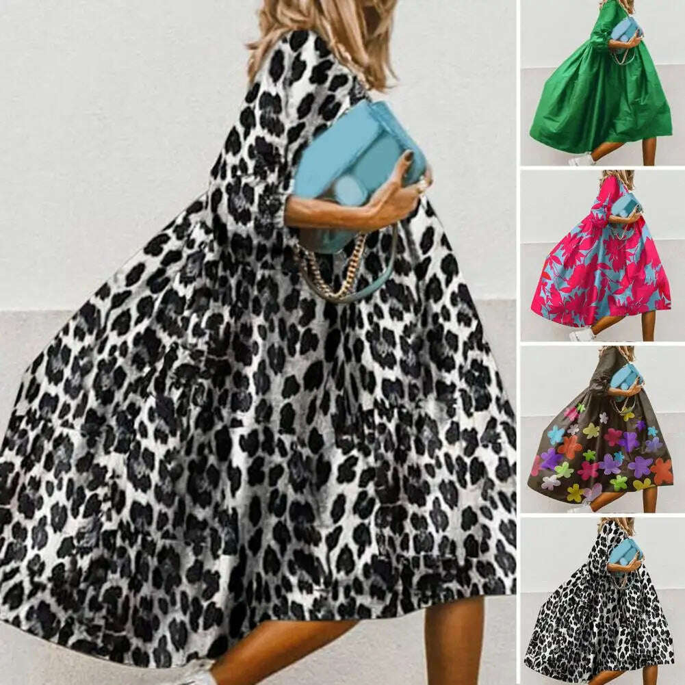 KIMLUD, Summer Dress Round Neck Breathable Solid Color Women Midi Baggy Dress Irregular Large Hem Long Dress Female Clothes, KIMLUD Womens Clothes
