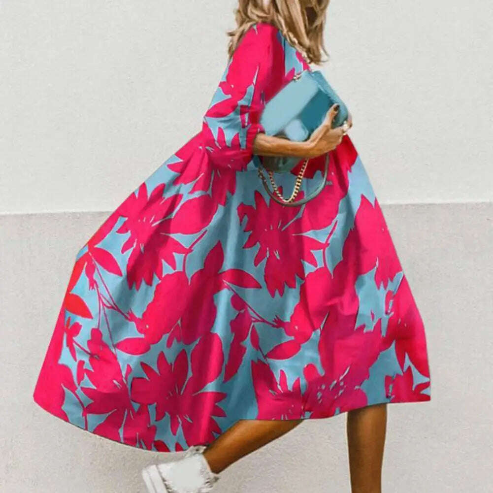 KIMLUD, Summer Dress Round Neck Breathable Solid Color Women Midi Baggy Dress Irregular Large Hem Long Dress Female Clothes, KIMLUD Womens Clothes