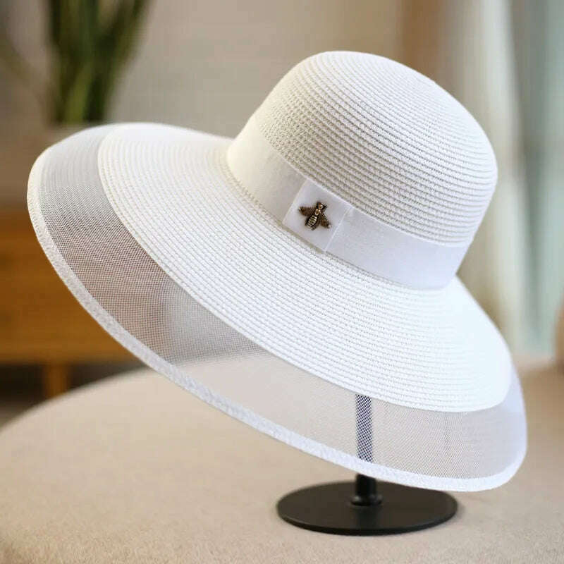 KIMLUD, Summer Large Brim Straw Hat Floppy Wide Brim Sun Cap bee Beach Foldable Hats New adjustable  2020 Hats for Women, white / Adjustable, KIMLUD APPAREL - Womens Clothes