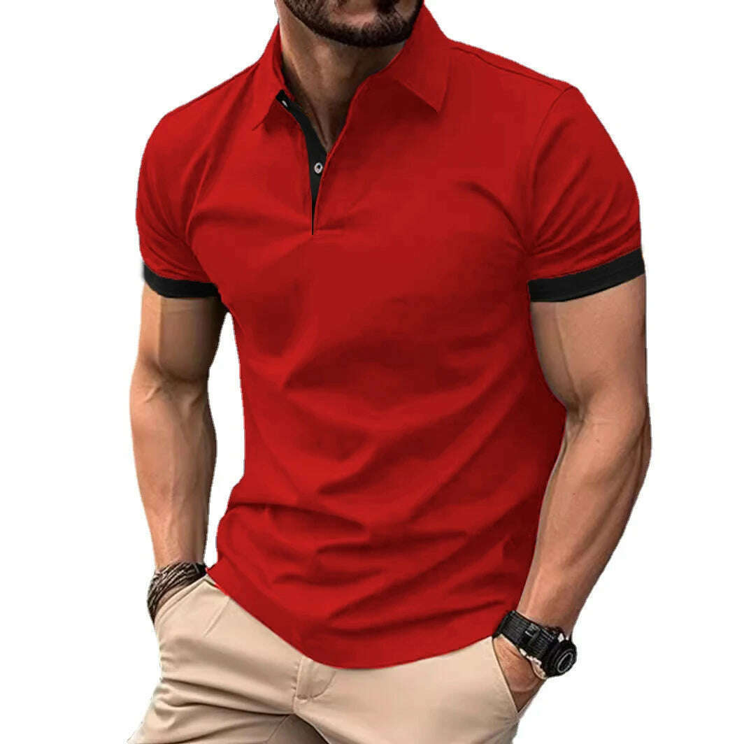 KIMLUD, Summer Men Polo Shirts Men Short Sleeve Shirt Contrast Color Lightweight Streetwear Casual  Lapel Collar Tops, Wine Red / Asian L(50-60KG), KIMLUD APPAREL - Womens Clothes