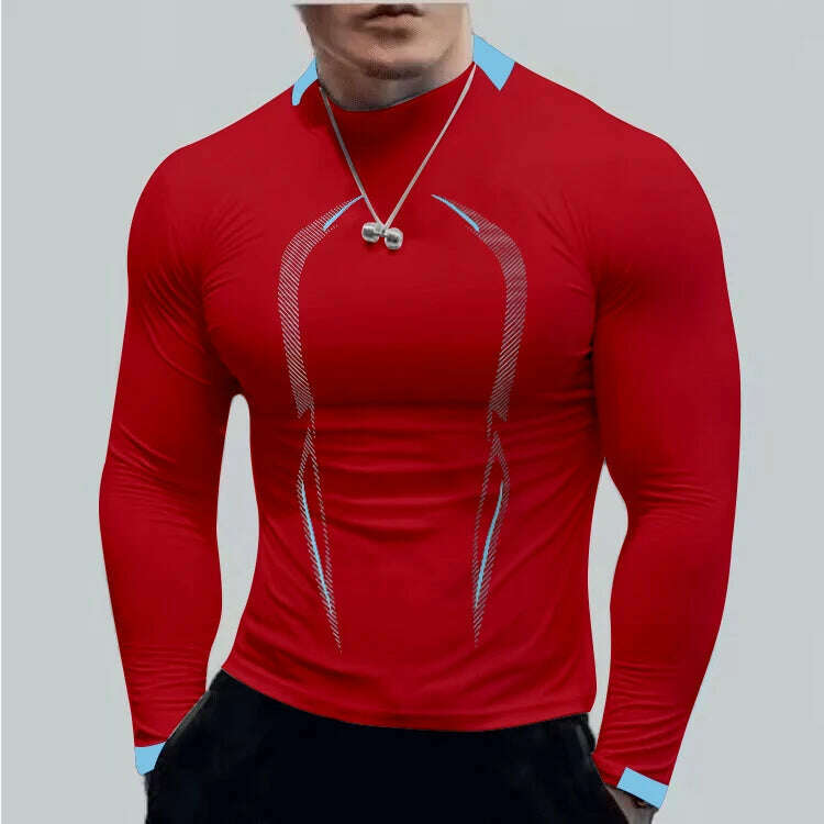 KIMLUD, Summer men's fitness  sports training Breathable short sleeve quick drying clothes men's sports fashion long sleeve T-shirt, Red / L, KIMLUD APPAREL - Womens Clothes