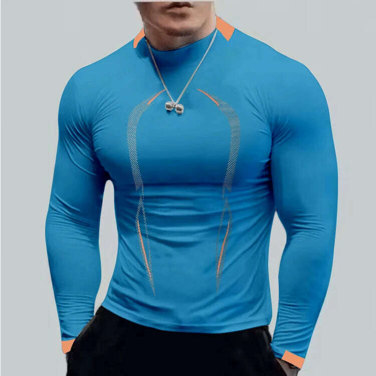 KIMLUD, Summer men's fitness  sports training Breathable short sleeve quick drying clothes men's sports fashion long sleeve T-shirt, ROYAL BLUE / L, KIMLUD APPAREL - Womens Clothes