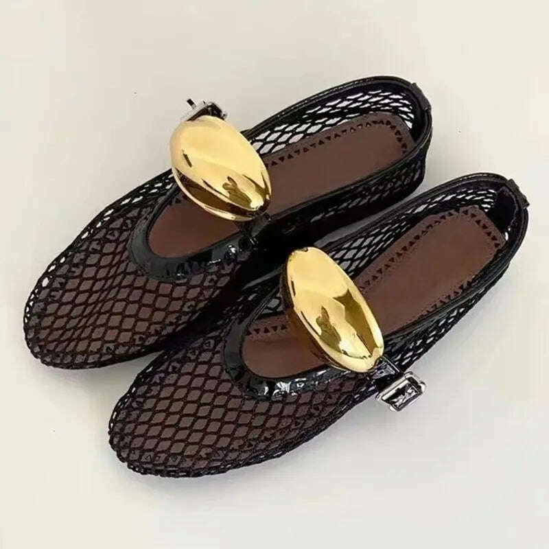 KIMLUD, Summer Mesh Flat Sandals Women Luxury Elegant Comfort Mules Shoes Fashion Brand Light Breathable Mary Jane Loafers Beach Shoe, KIMLUD Womens Clothes