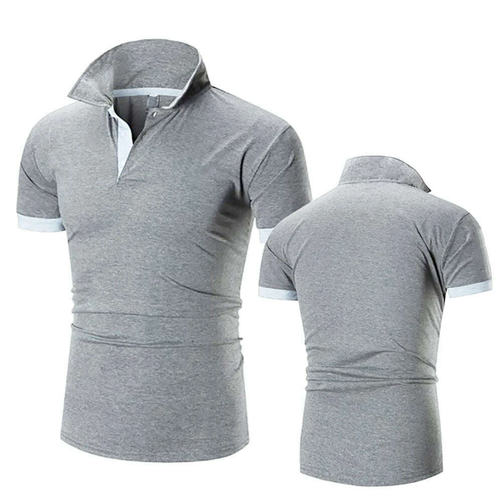 KIMLUD, Summer New Men's Collar Hollow Short-sleeved Polo Shirt Breathable Business Fashion T-Shirt Male Brand Clothes, light grey / L(55-65KG), KIMLUD APPAREL - Womens Clothes