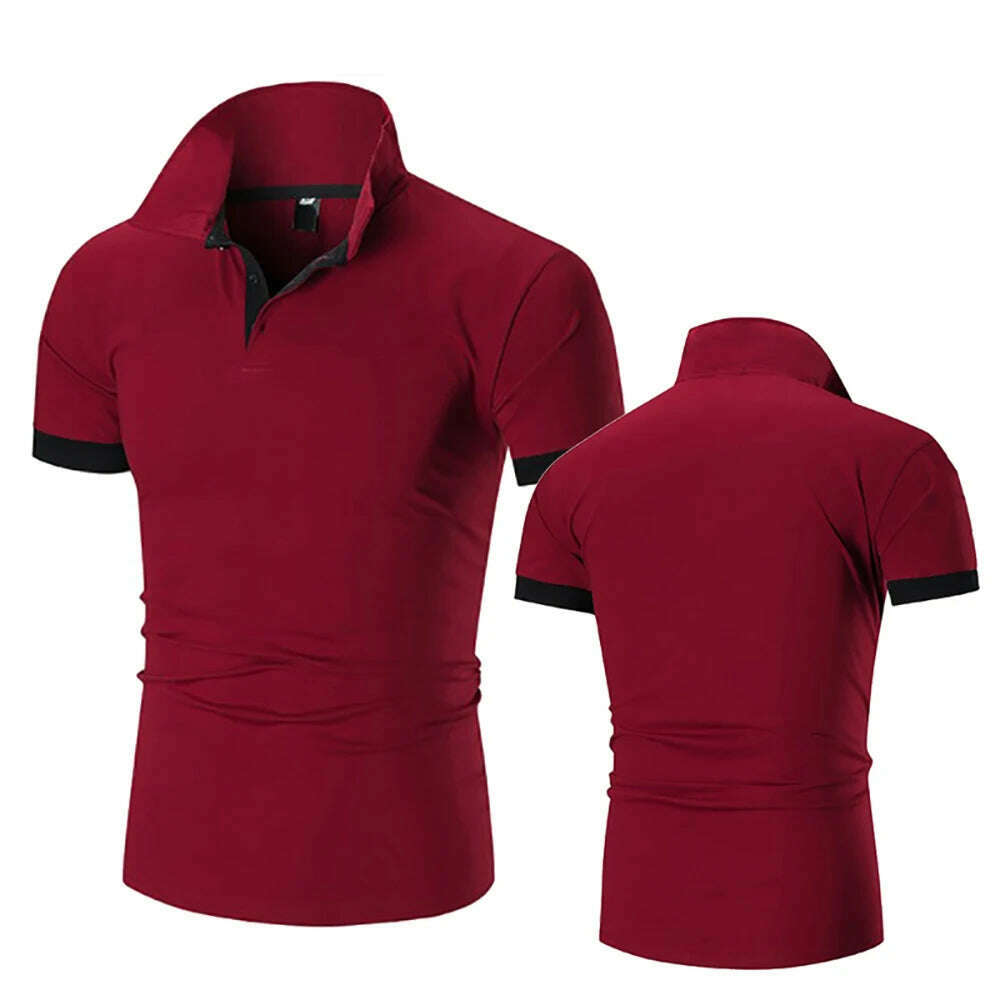 KIMLUD, Summer New Men's Collar Hollow Short-sleeved Polo Shirt Breathable Business Fashion T-Shirt Male Brand Clothes, wine red / L(55-65KG), KIMLUD APPAREL - Womens Clothes