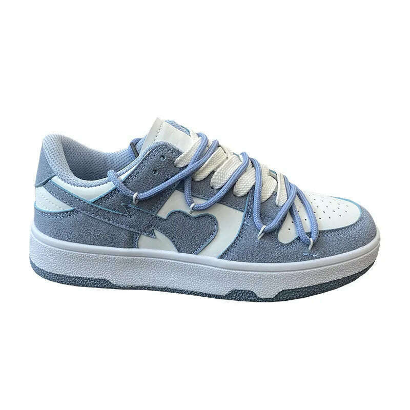 KIMLUD, Summer  Sneakers Girly Heart Fashion Blue Casuals Sneakers New Couple Trend Lace-up White Shoes Sneakers Women Shoes, Haze blue / 38, KIMLUD APPAREL - Womens Clothes