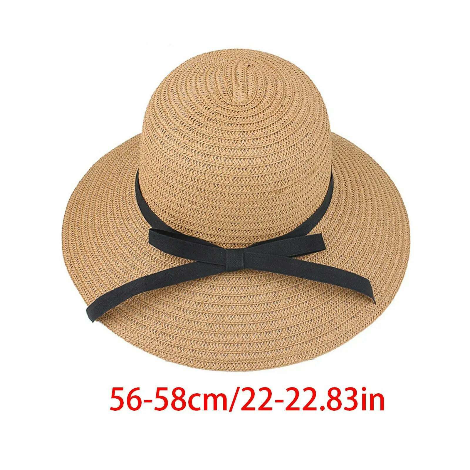 Summer Straw Hat Big Wide Brim Foldable Beach Sun Hat Straw Floppy Sun Block UV Protection Hat Ladies Outdoor Travel Straw Hat - KIMLUD