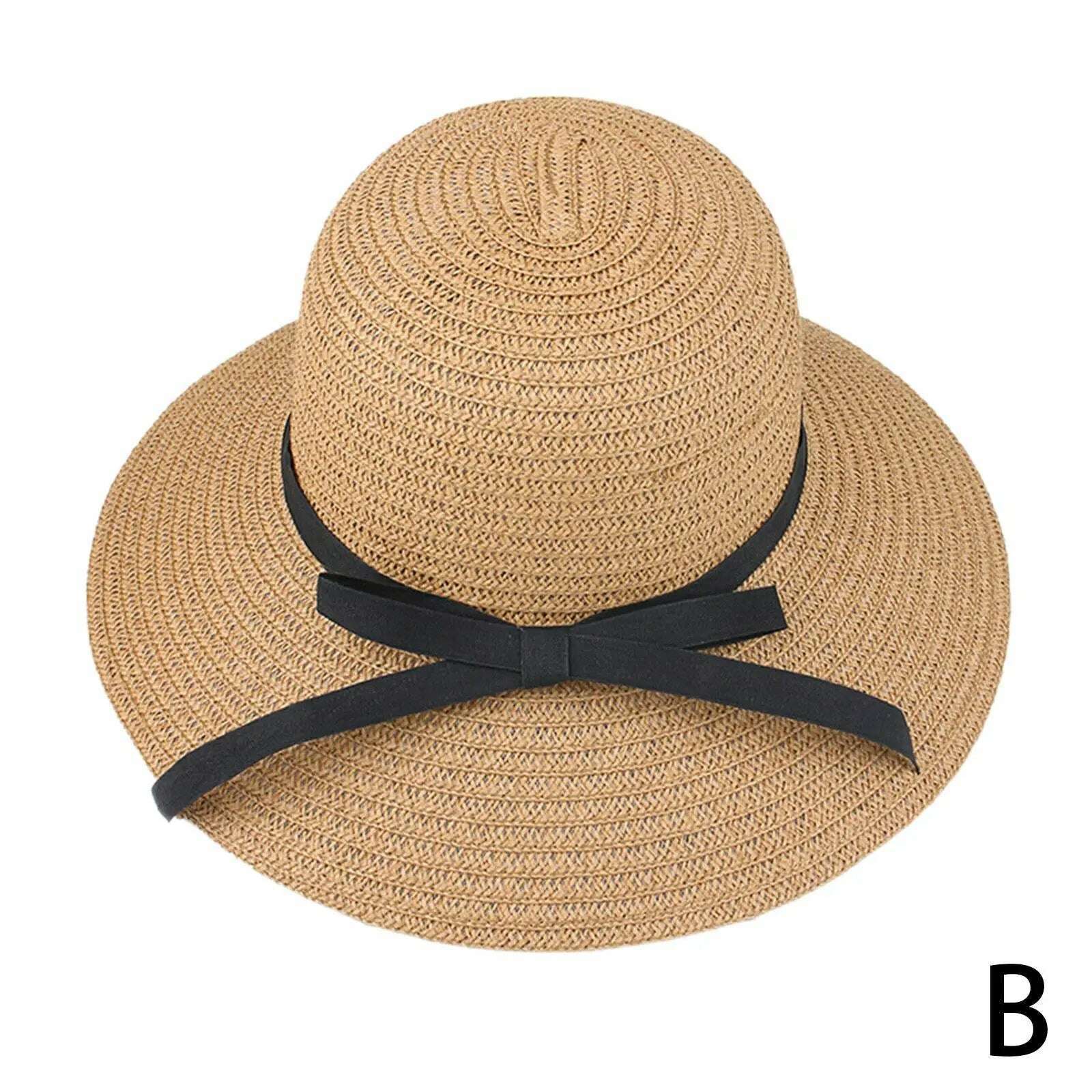 KIMLUD, Summer Straw Hat Big Wide Brim Foldable Beach Sun Hat Straw Floppy Sun Block UV Protection Hat Ladies Outdoor Travel Straw Hat, B / China, KIMLUD APPAREL - Womens Clothes