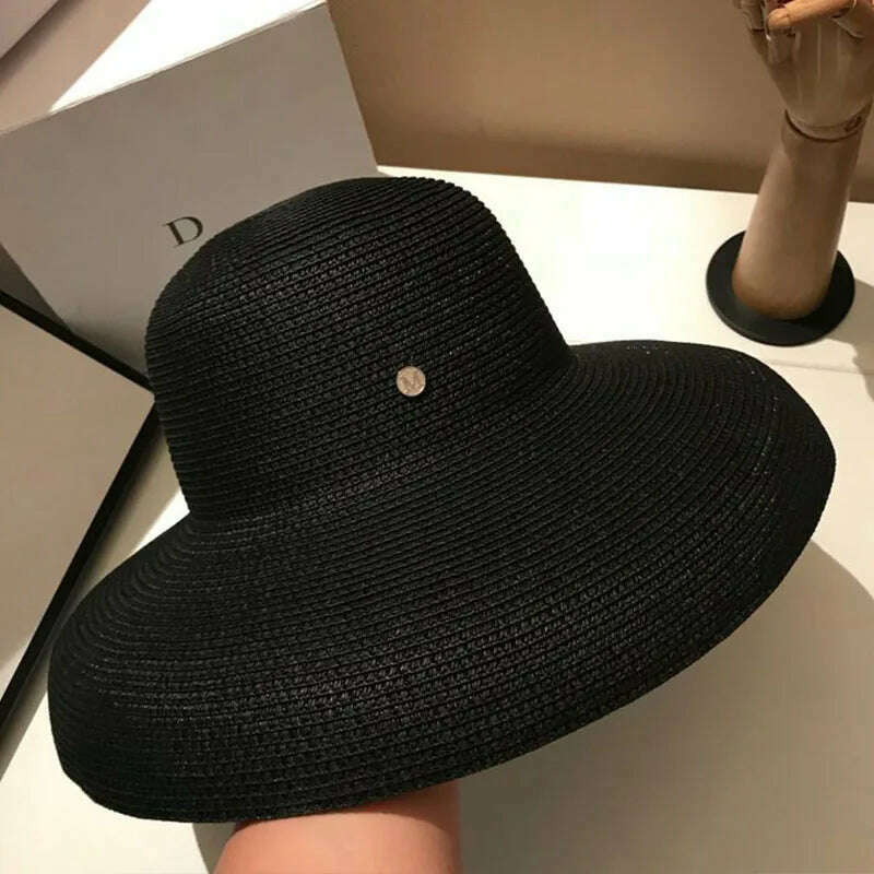 KIMLUD, Summer Wide Brim Beach Sun Hat Big Floppy Women Hat Red Black White Red UV Sun Block Straw Hat Foldable Travel Derby Hat, KIMLUD Womens Clothes