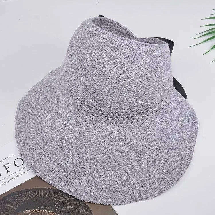 KIMLUD, Summer Women Empty Sun Hat Breathable Hollow Foldable Big Brim Sun-proof Visor Cap Straw Hat Outdoor Travel UV Beach Cap, Gray, KIMLUD APPAREL - Womens Clothes