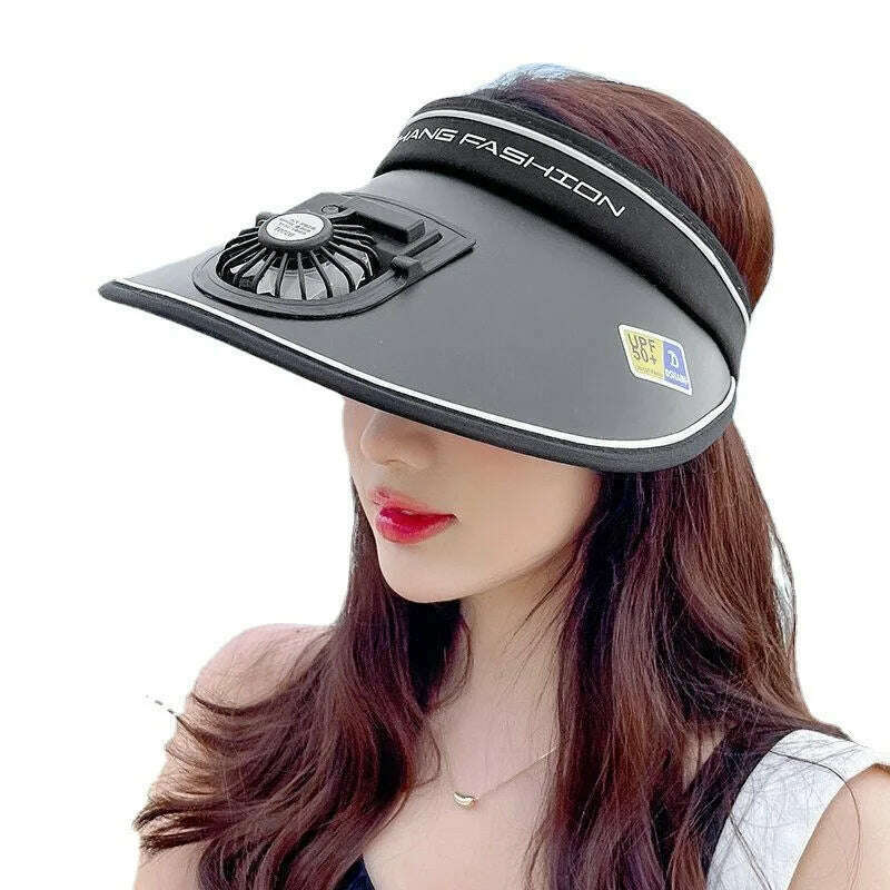 Sun Visor Women Hats with Fan-Three Temp Settings-Large Area Sun Protection Adjustable Elastic Buckle - KIMLUD