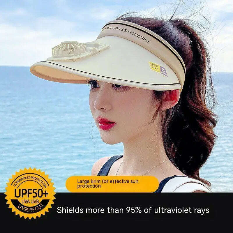 KIMLUD, Sun Visor Women Hats with Fan-Three Temp Settings-Large Area Sun Protection Adjustable Elastic Buckle, KIMLUD Womens Clothes