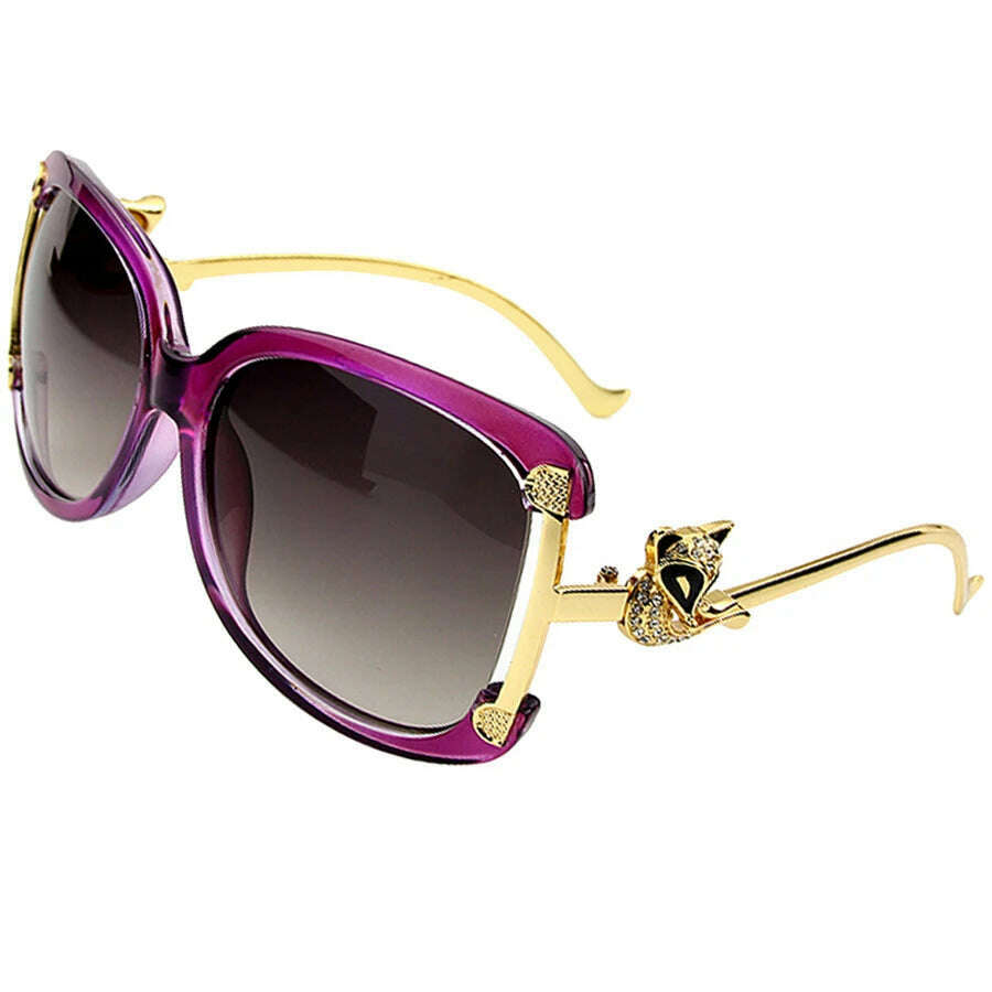 KIMLUD, Sunglasses Women Oval Retro Alloy Frame Gold Fox Design Vintage Luxury Brand Ladies Drive Travel Sun Glasses 4 Colors, 1 PCS PURPLE, KIMLUD APPAREL - Womens Clothes