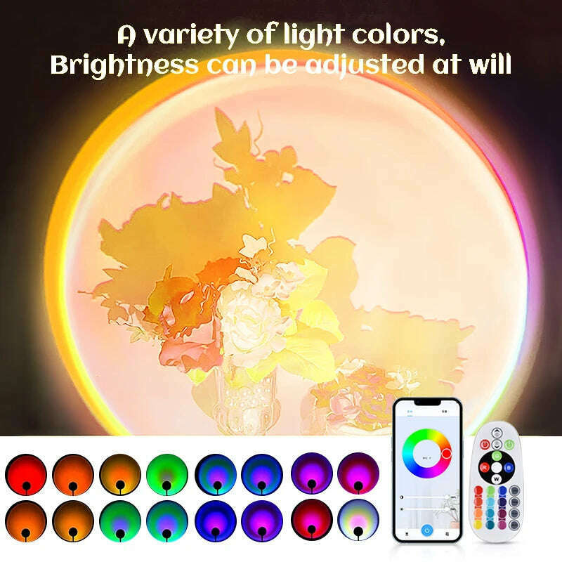 KIMLUD, Sunset Rainbow Lamp Projector Tuya WiFi RGB Remote Control Light Atmosphere Led Desk Lamp for Home Bedroom Wall Decoration, KIMLUD Womens Clothes